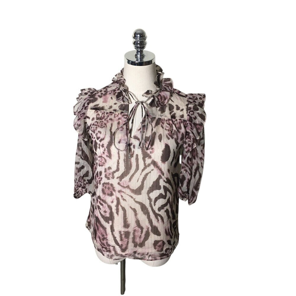 Walter Baker Top Women's Size XS Pink Animal Print Tie Closure